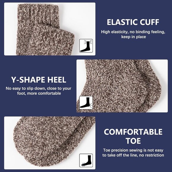 Mens Thick Wool Socks Thermal Warm Winter Crew Socks 5 Pairs Multicolors - Picture 4 of 7